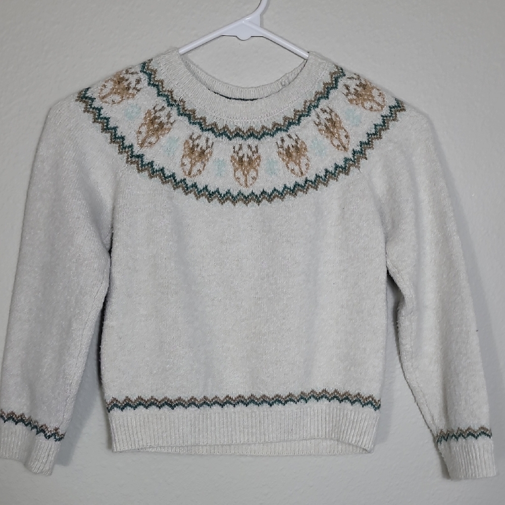 Tommy Bahama Girls Fair Isle Sweater Size 5T Holiday Knit Reindeer Winter Soft